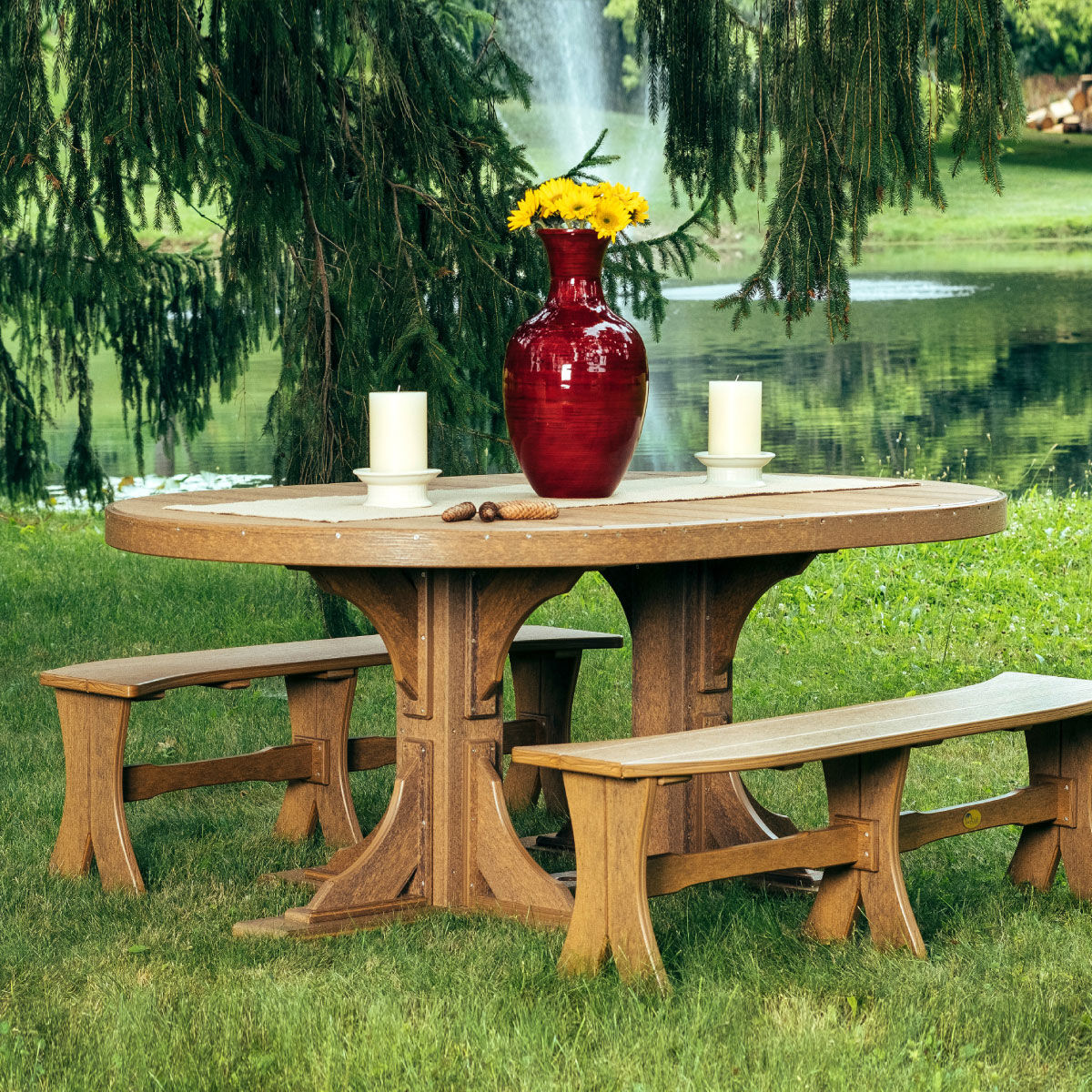Comfort Craft Oval Dining Height Table & BenchesComfort Craft Oval Dining Height Poly-lumber Table & Benches